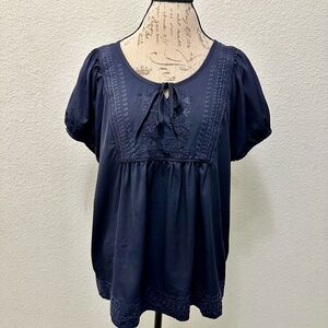 NWT Navy Blue Embroidered Women's Top
